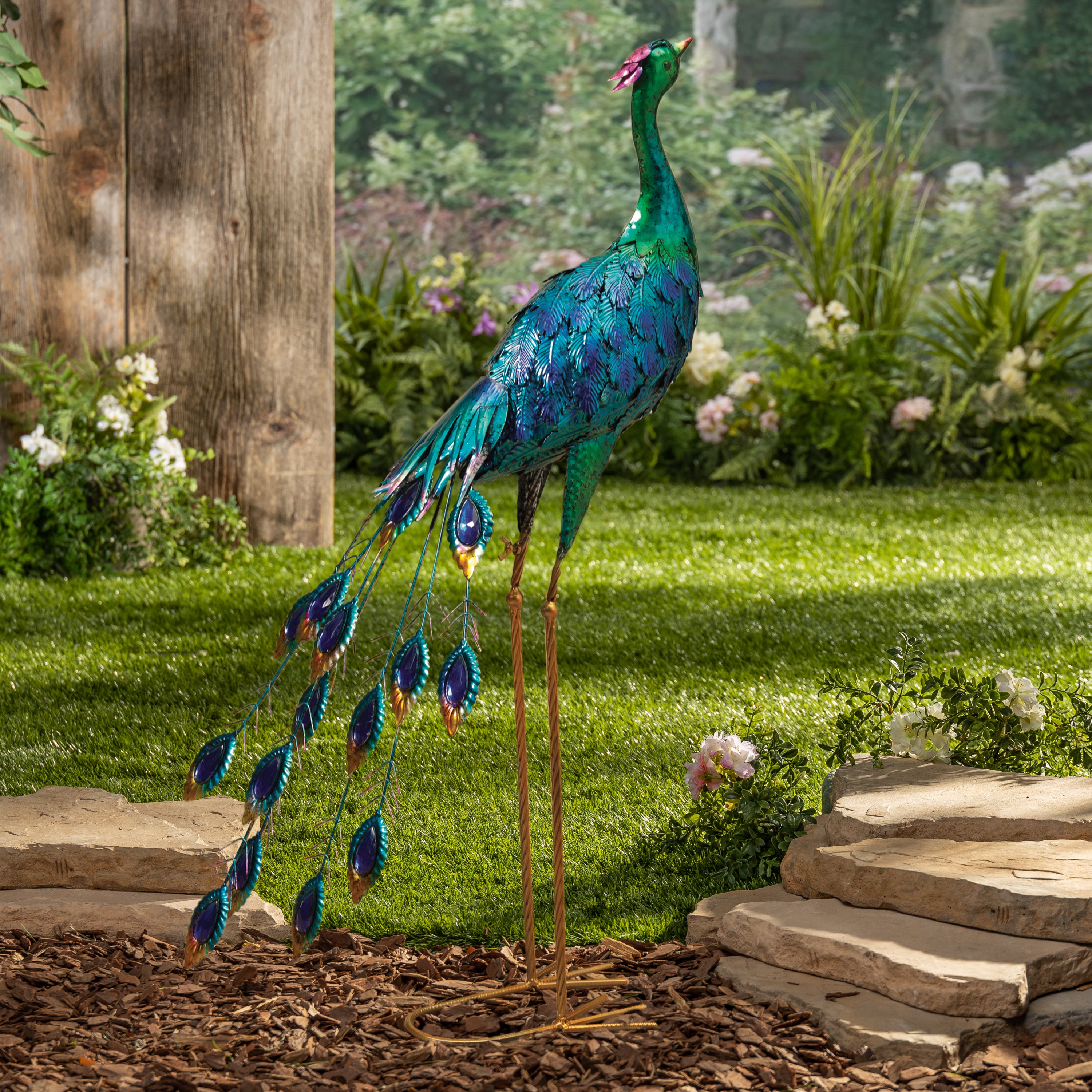 35 in. Metal Peacock Figurine